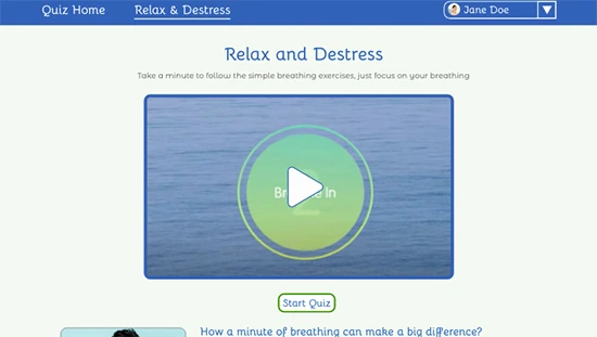 The prototype appearance for the Relax and Destress section
