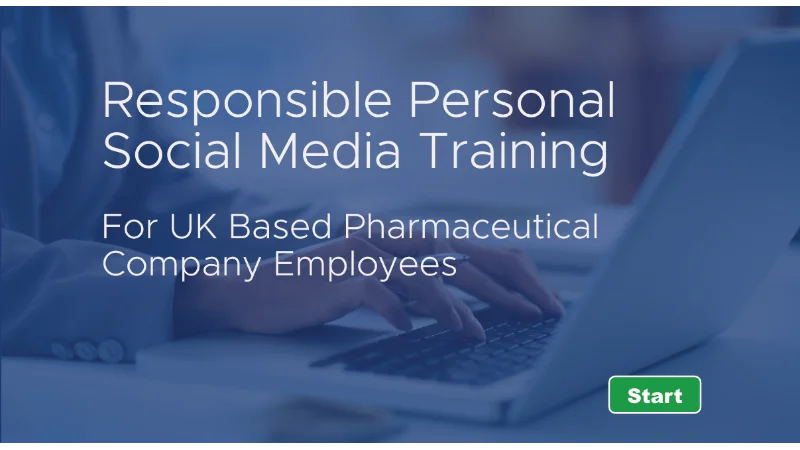 An Introduction Screen to an E-Learning Course based on Responsible Personal Social Media Training for UK Pharma